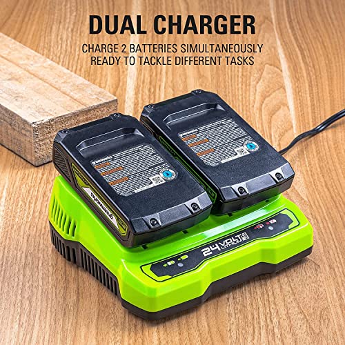 Image of Greenworks 24V Brushless Cordless Impact Driver Kit, 2650 in. /lbs Torque 1 /4-inch Hex, Variable Speed Impact Drill /Driver Set, Included (2) USB (Power Bank) Batteries and Dual Port Charger, Bits