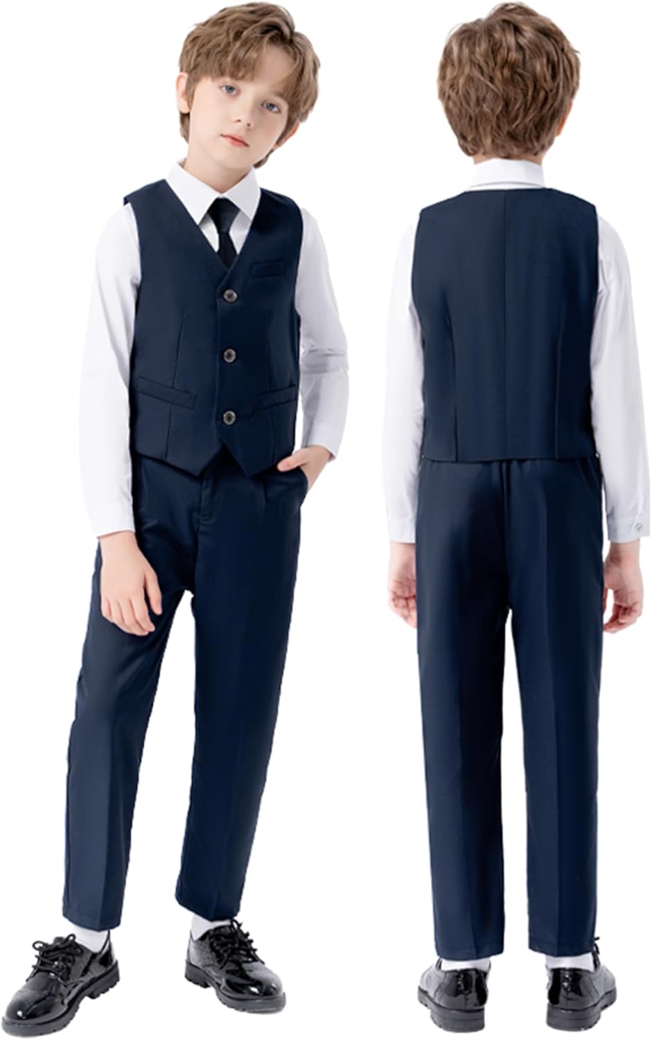 Boy Suits 4 Piece Formal Slim Fit Suit Set with Blazer Vest Pants Tie Kid Tuxedo for Wedding Birthday Prom Ring Bearer - Image 5