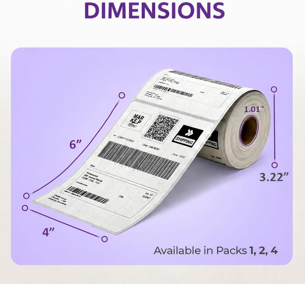 4x6 Thermal Shipping Labels - 2 Rolls of 500 Labels, Perforated & Smudge-Proof 4x6 Thermal Labels Compatible with Zebra, Munbyn for Amazon UPS FedEx Shopify