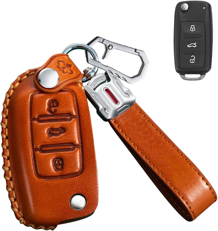 SANRILY Full Protection Cowhide Leather Key Fob Cover for Mercedes Benz E Class, 2018 S Class, 2017 2018 W213 Key Fob Keyless 3 Button Smart Key Case with Keychain Brown
