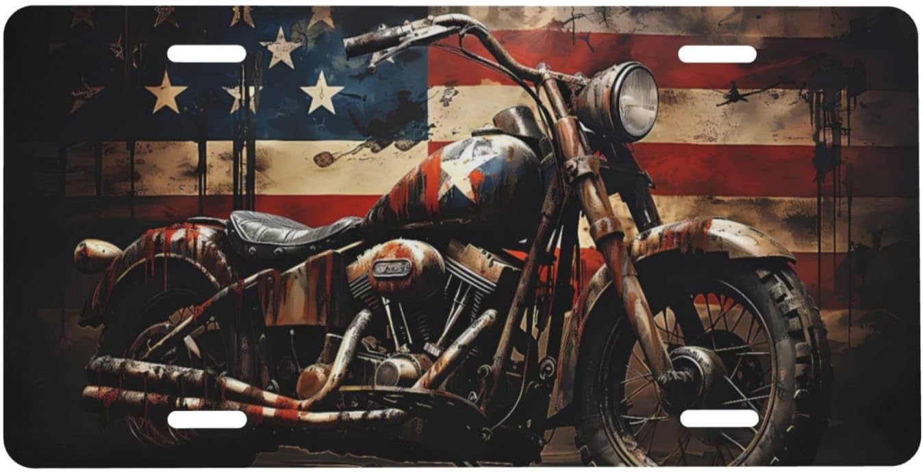 Placa de matrícula de aluminio con bandera estadounidense vintage de 6 x 12 pulgadas, cubierta de metal para placa delantera de automóvil, accesorio