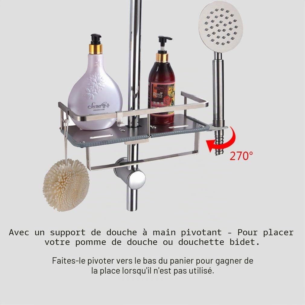 PHASAT Porte Savon Barre de Douche,Etagère de Salle de Bain en Acier Inoxydable sans Perçage Convient pour Barre de Douche de Diamètre de 19-25 mm