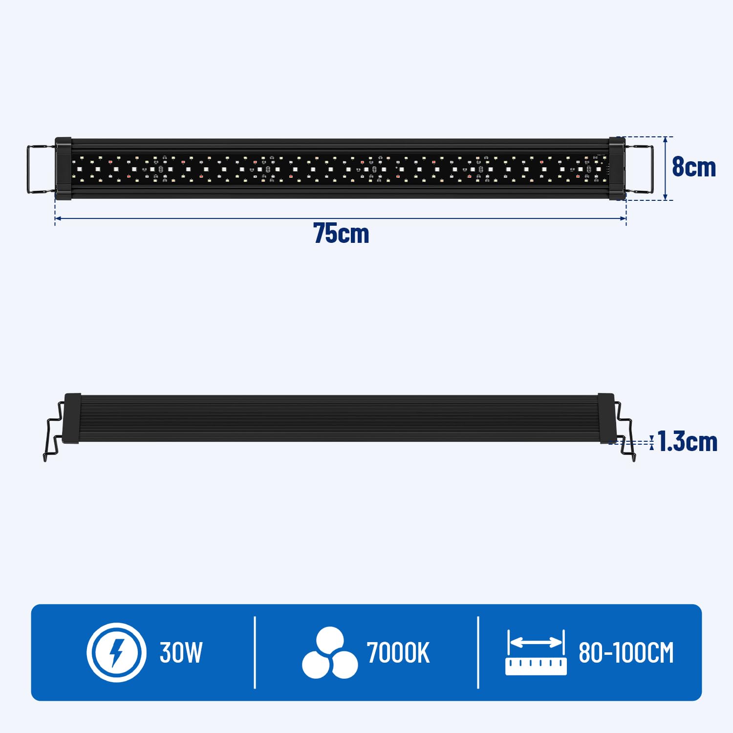 Oświetlenie akwarium, IP66, 30 W, lampa do akwarium, 80-100 cm