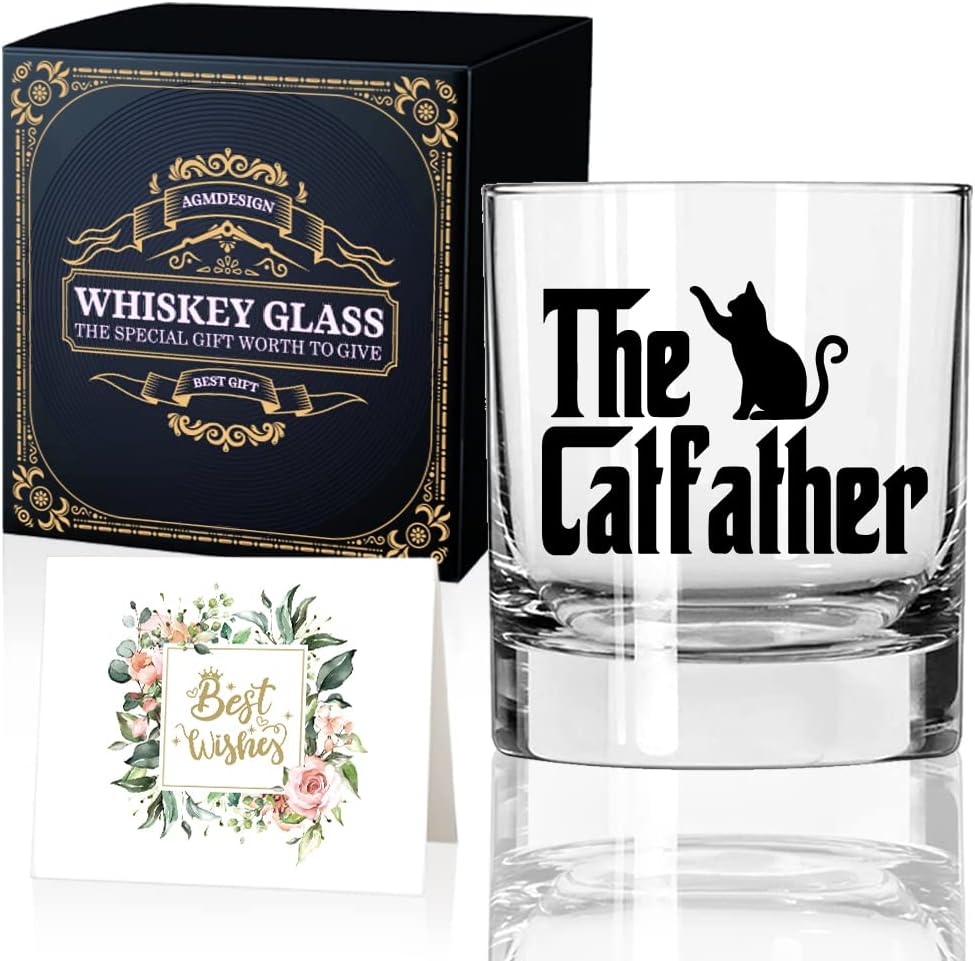 TOUNER The CatFather Whiskey Glasses, Funny Cat Whiskey