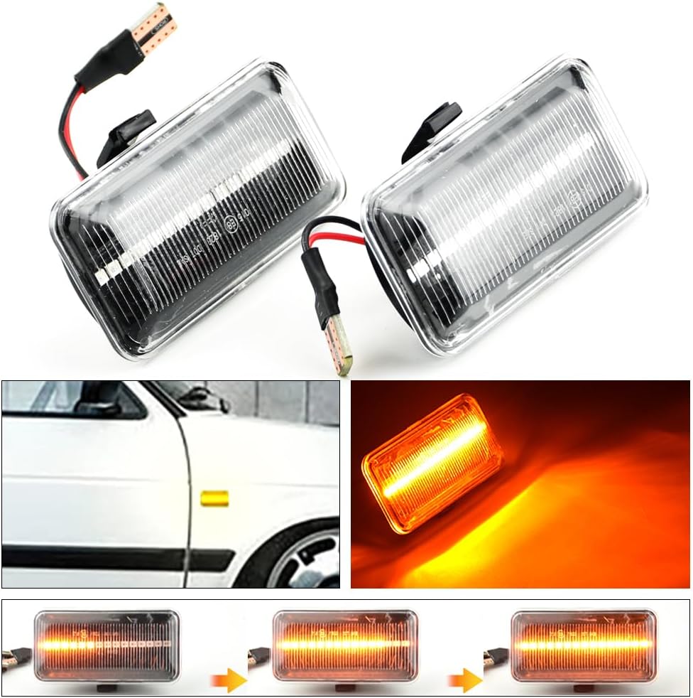 1 pair Front Fender Marker Lights Dynamic Side Marker Turn Light Compatible with Go-lf 3, VW Go-lf, Je-tta, Pa-ssat, Ven-to, S-eat-Crystal White