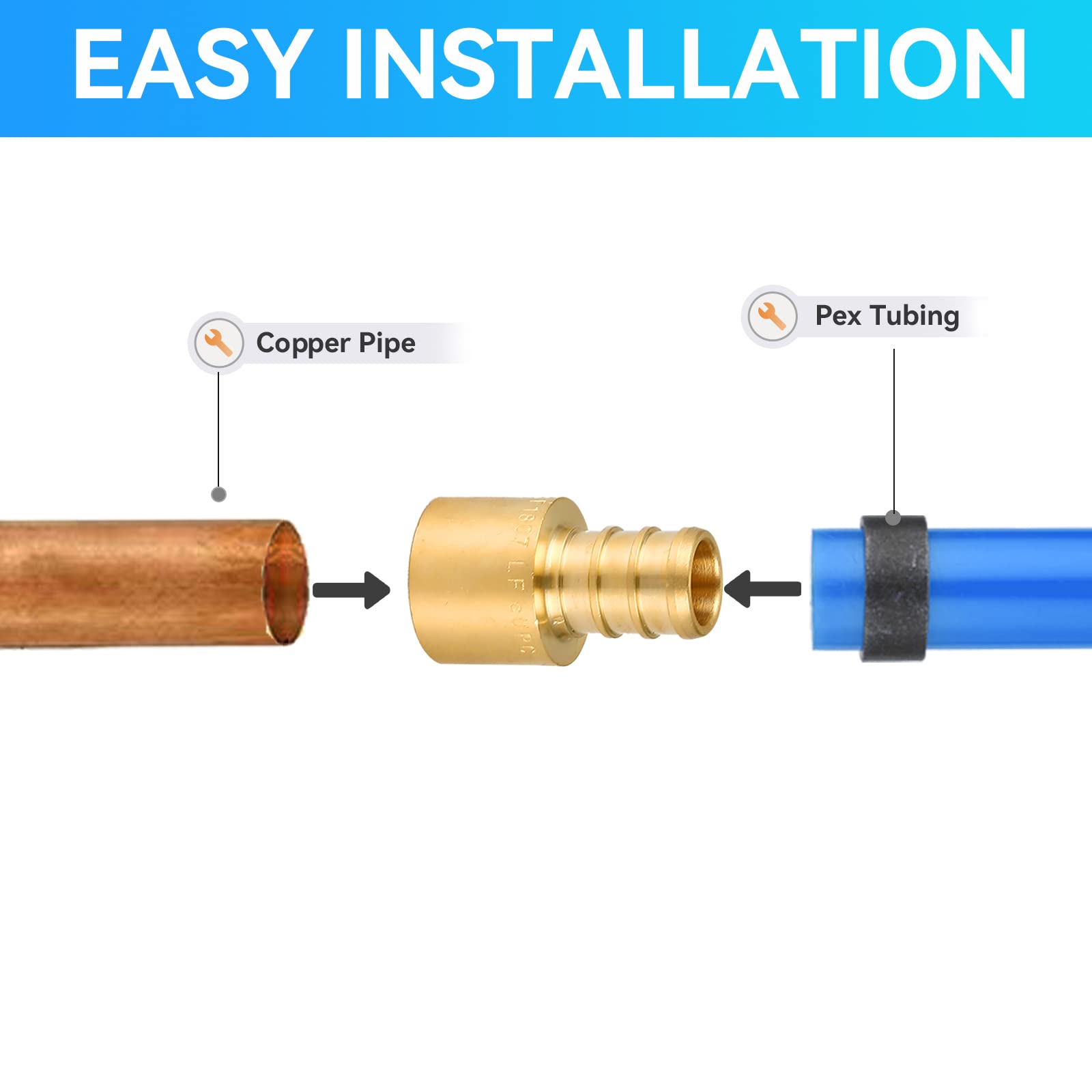 (Paquete de 25) Conectores hembra PEX de 3/4 x 3/4 pulgadas para soldar, accesorios PEX de latón y cobre, accesorios de plomería PEX con púas resistentes a la corrosión bajo tensión (PEX1807129-25Pa