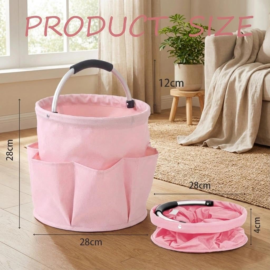 17L Organizer Detergente Pieghevole con Manico Borse Pulizia Caddy in Tessuto Oxford, Cestino Portatile, Rosa