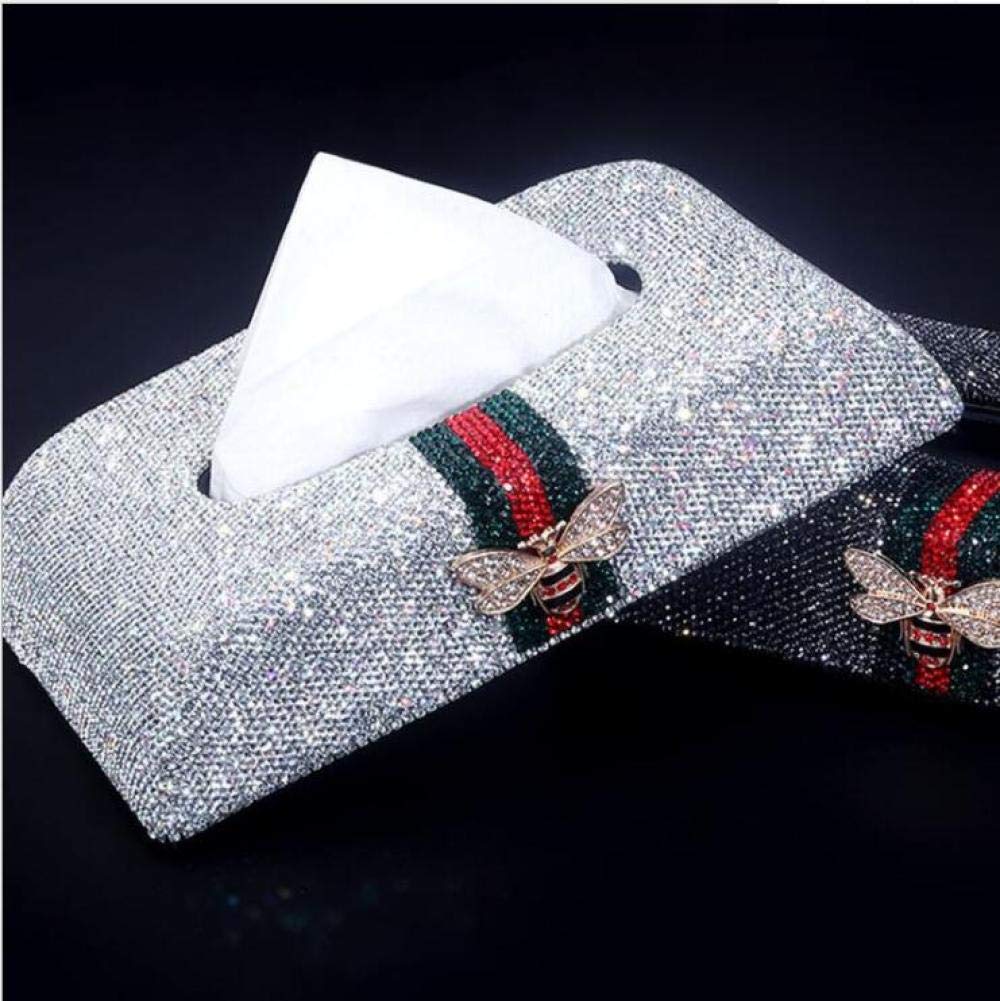 LIUJUAN Scatola Porta Fazzoletti Supporto Tessuto Auto con Scatola in Carta Cristallo Conamanti Scatola Carta Home Office Donne Accessori Interni Auto Auto con Strass-Bianca
