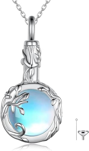 Collar de urna de piedra lunar para cenizas para mujer, collares de urna de plata de ley 925 para cenizas, joyería de cremación para cenizas,