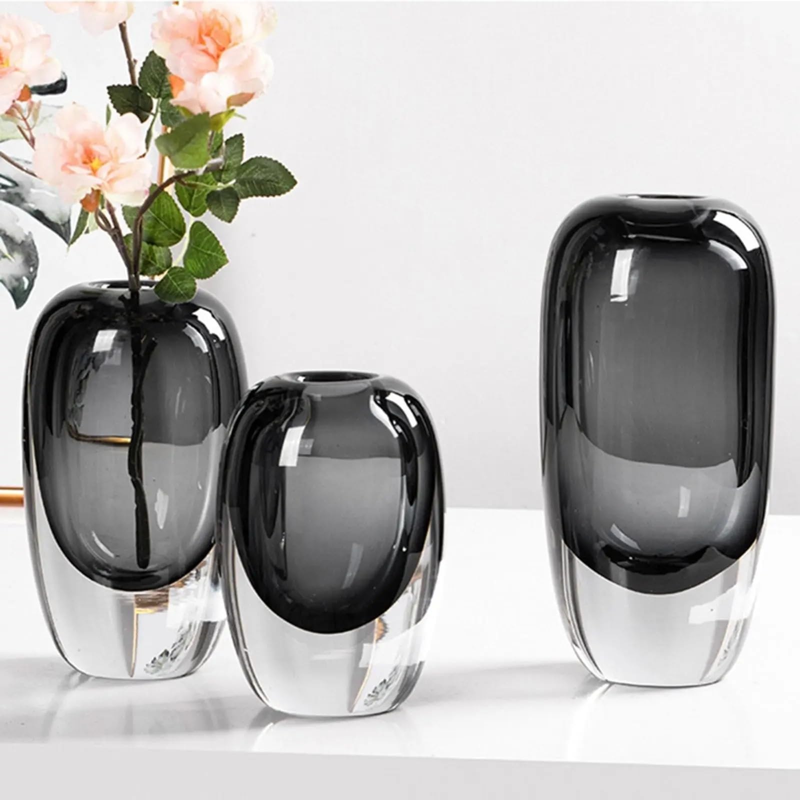 Vase Hydroponique Verre Vase hydroponique en Verre Transparent, Fleur Cristal, décoration de pièce intérieure Moderne, Vases décoratifs for Table Salon(Grey S)