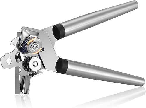 Abrelatas manual multifuncional, resistente borde liso, corte seguro, abrelatas con mango táctil de acero inoxidable, abridor de latas de rueda de