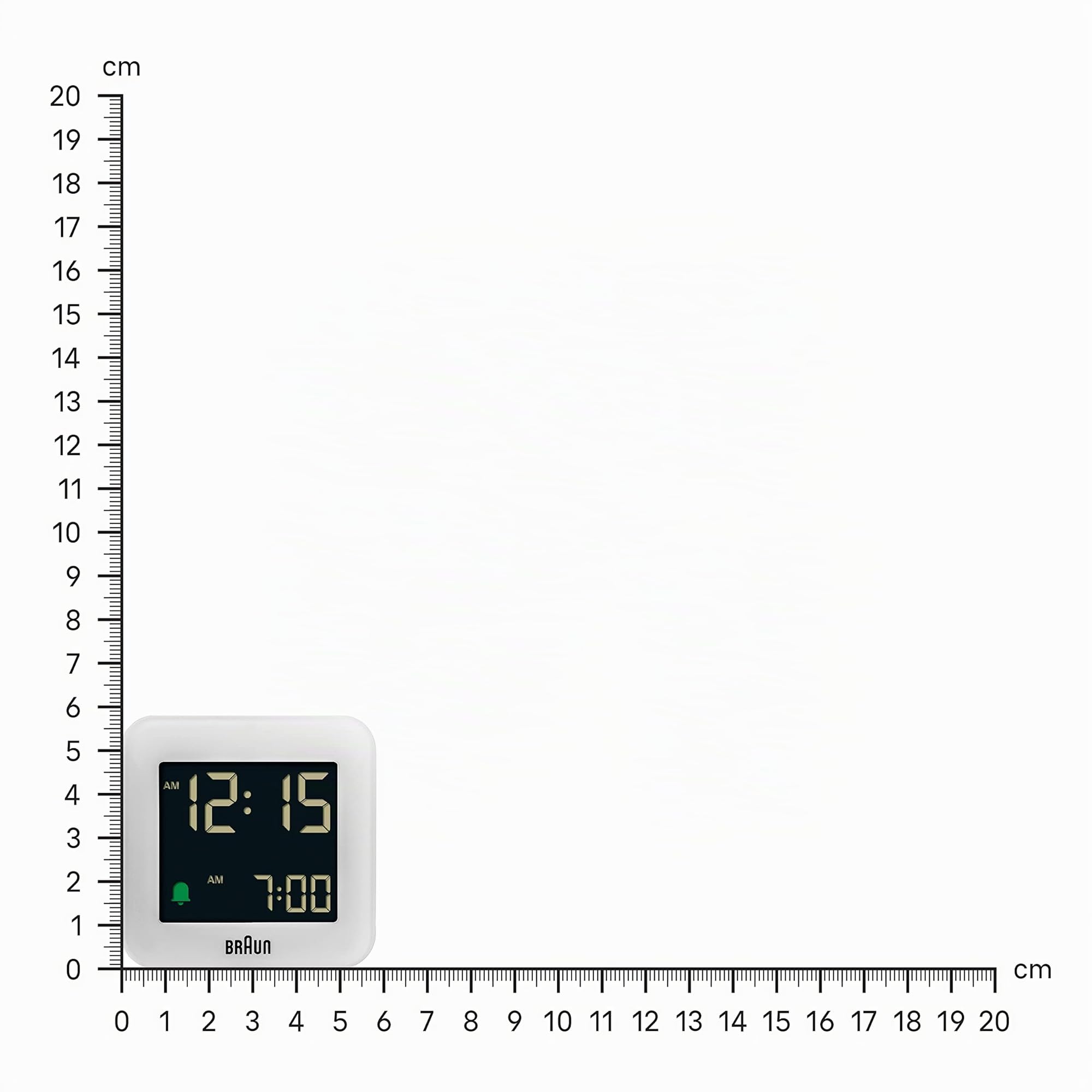 Braun Reloj Despertador de Viaje Digital función repetición, tamaño Compacto, Pantalla LCD Negativa, configuración rápida, Alarma por pitido en Crescendo en Blanco, Modelo BC08W.