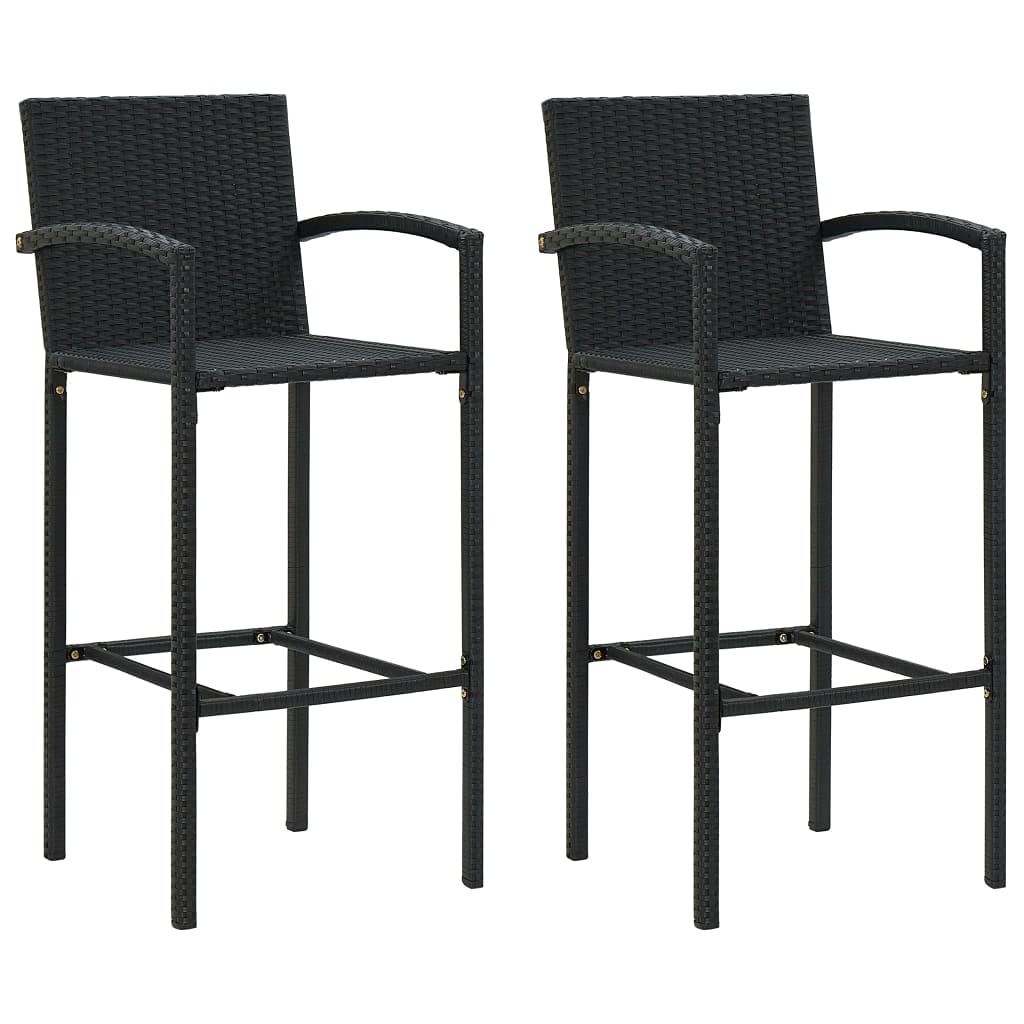 Juego de muebles de jardín de 3 piezas, polirratán, color negro, con mesa y taburetes para terraza, balcón, jardín, exterior, muebles con tablero de cristal duro, resistente a la intemperie