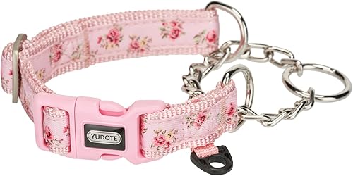 Miniatura 5 de Martingale - Collar para perro con cadena de acero y hebilla de liberación rápida, ajustable, floral, sin tirones, collares de entrenamiento