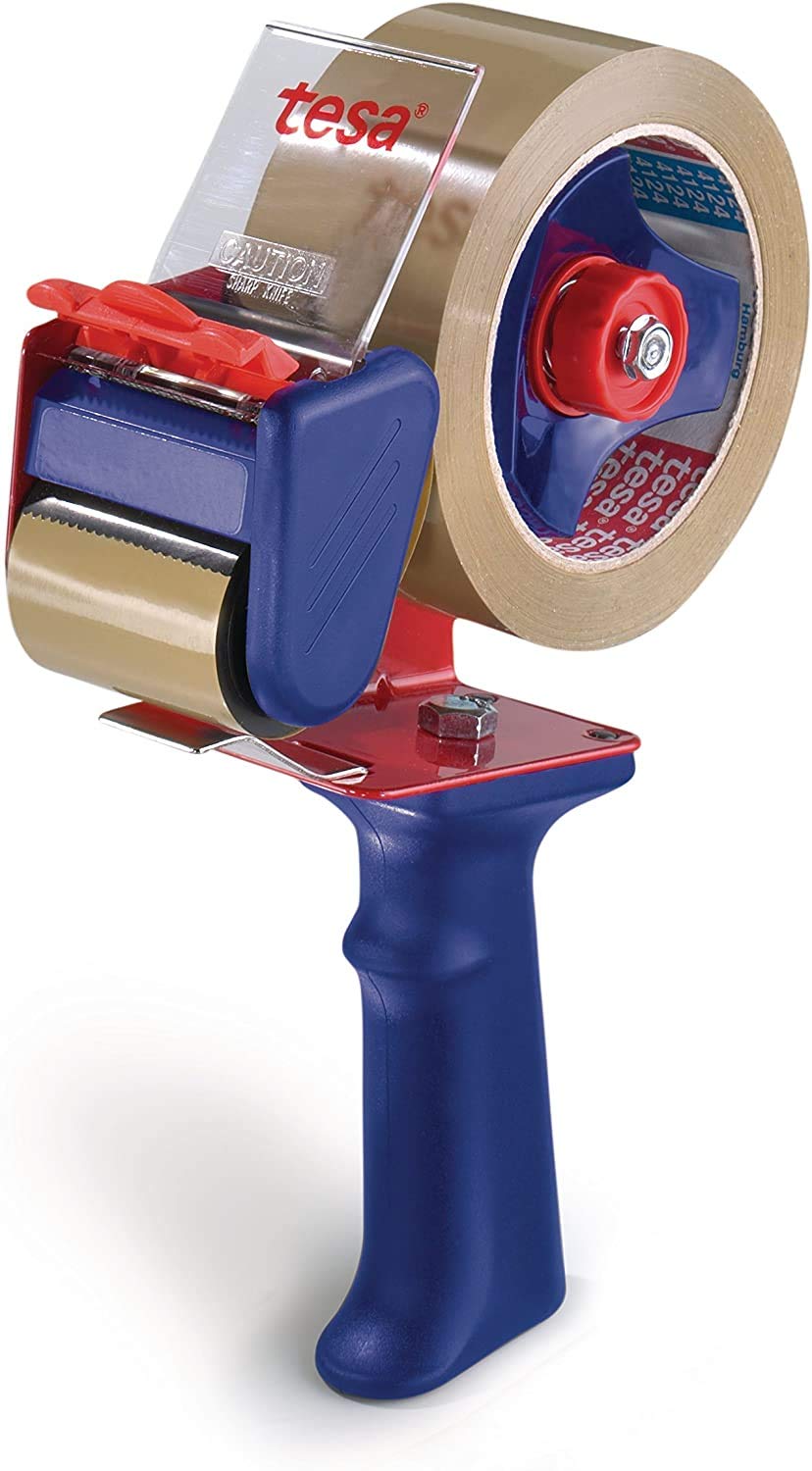 tesa Packband Handabroller Economy - robuster Abroller für Paketbänder - Profi-Qualität - Für Klebebänder mit bis zu 50 cm Breite (4er Pack)