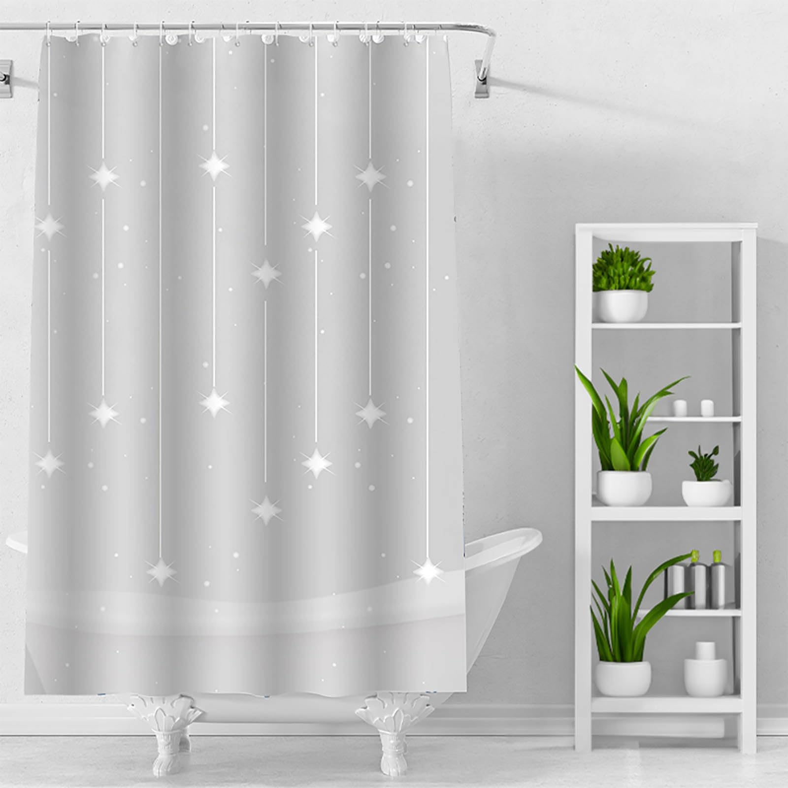 YumLock PEVA Shower Curtain Liner 180x180cm Waterproof Eco-Friendly Mildew Resistant Bathroom Curtain with Rustproof Grommets and Frosted Star Pattern, Star