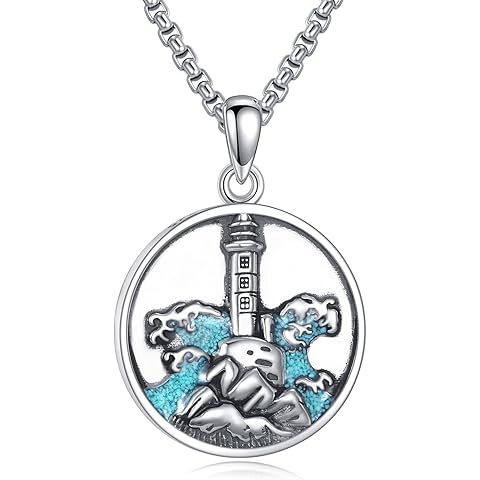 HKPATOP Turquoise Necklace 925 Sterling Silver Dragonfly/Butterfly/Dolphin/Justice Scale/Lighthouse/Wave Pendant Jewelry Gift for Women Mom Wife