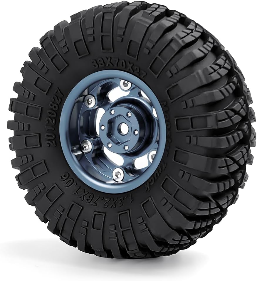 MORLORDY 4Pcs 1.3" Beadlock Wheels and Tires Set for 1/18 1/24 RC Crawler Car SCX24 Ascent-18 TRX4M Upgrade Parts, Style B, Grey