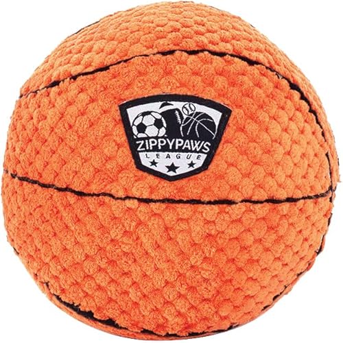 ZippyPaws SportsBallz - Juguete de baloncesto de felpa para perros, pelotas chirriantes suaves para perros, para interiores y exteriores, juguetes