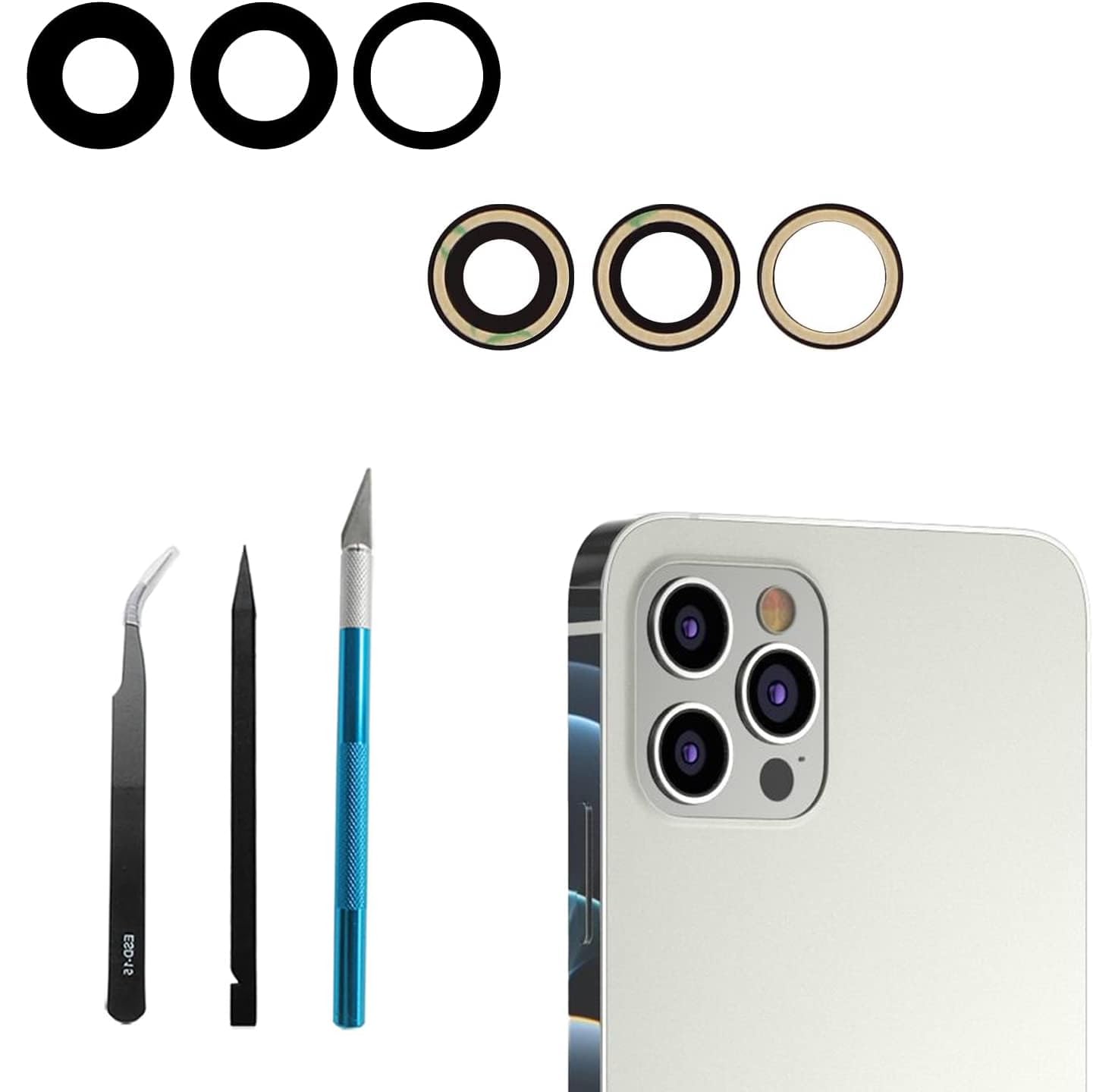 3pcs 12 Pro Max Rear Camera Lens Covers Replacement for iPhone 12 Pro Max(6.7 inch), Anti-Lens Scratch & Waterproof, Back Glass Camera Lens Cover