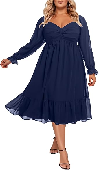 Plus Size Wedding Guest Dress Chiffon Sweetheart A Line Midi Dresses Women