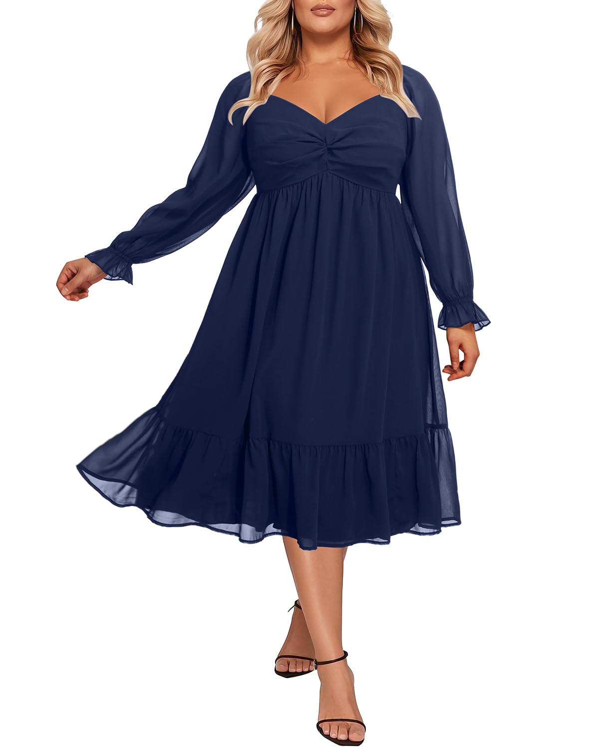 Photo 1 of Talisea Plus Size Navy Blue Women Wedding Guest Long Sleeves Cocktail semi Formal Elegant Party Summer midi Dresses Fall