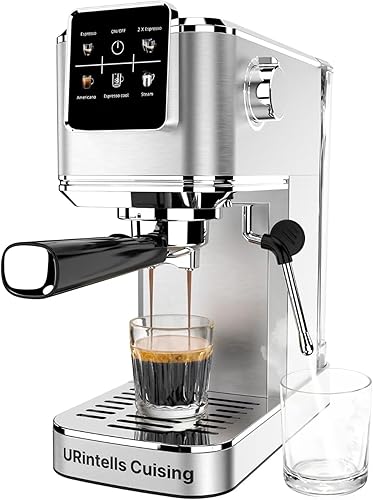 Máquina de café expreso de 20 bares, máquina de café expreso con pantalla táctil con espumador de leche a vapor, cafetera de acero inoxidable para