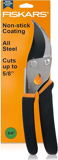 Fiskars Bypass Pruning Shears 5/8 Garden Clippers - Plant Cutting Scissors with Sharp Precision-Ground Steel Blade
