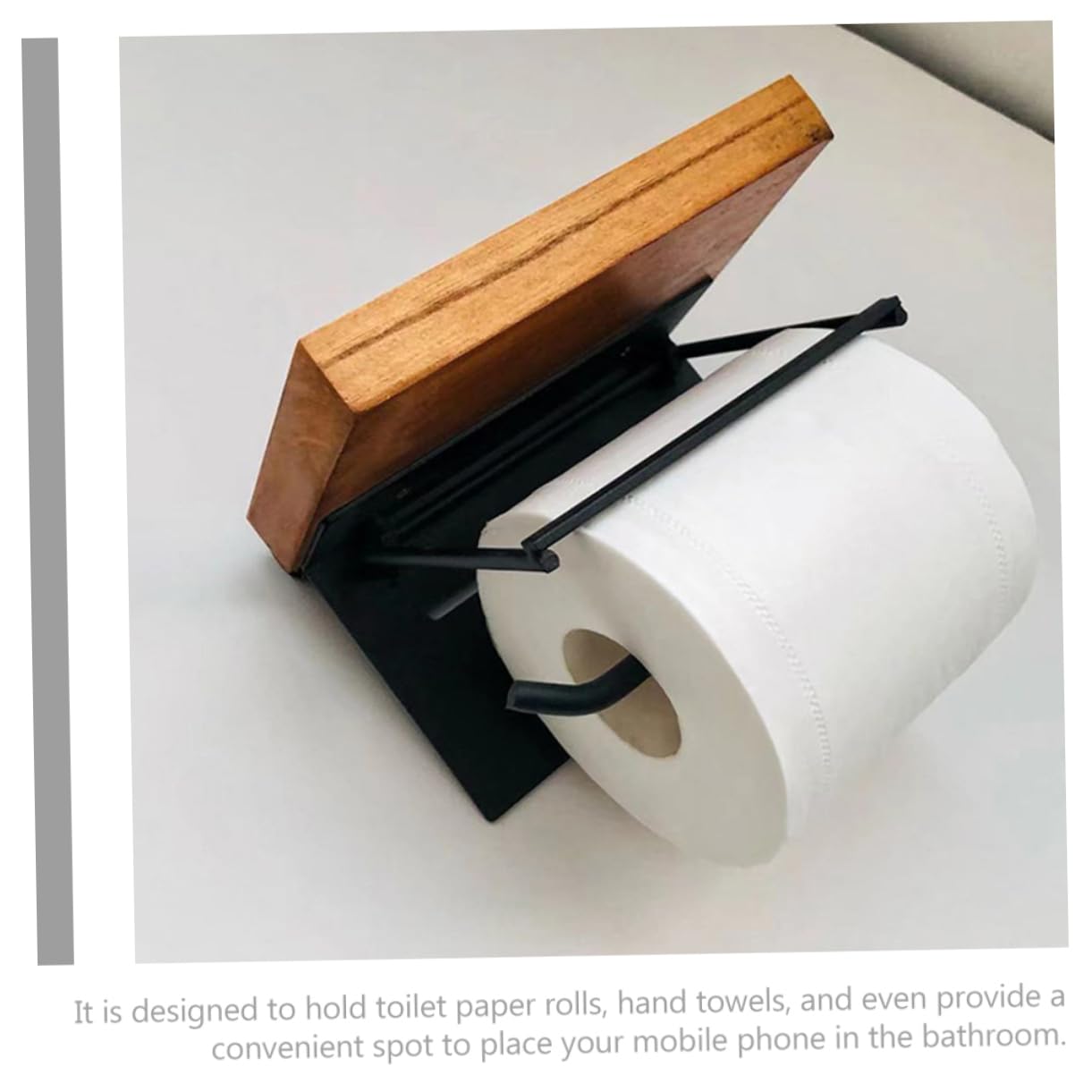 Portarotolo Con Mensola Legno Supporto Per Carta Igienica e Telefono Design Moderno e Compatto Per Bagno Materiale Resistente e Facile Da Montare