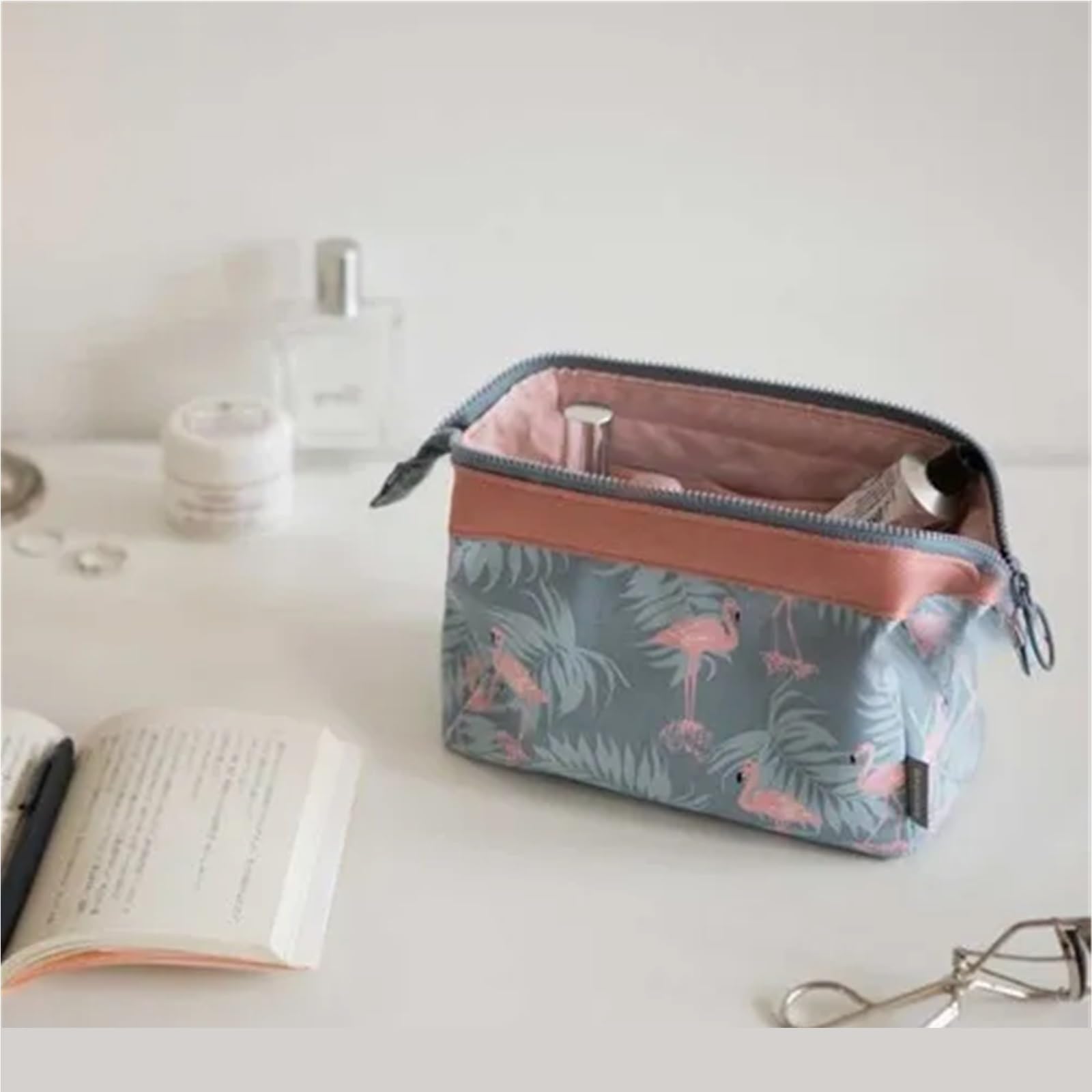 Neceser De Viaje Bolsa de cosméticos portátil for artículos Diversos de Viaje, estéreo, Multifuncional, Creativa, de Gran Capacidad, Neceser for Mujer para Viajes(Black Color Flowers)