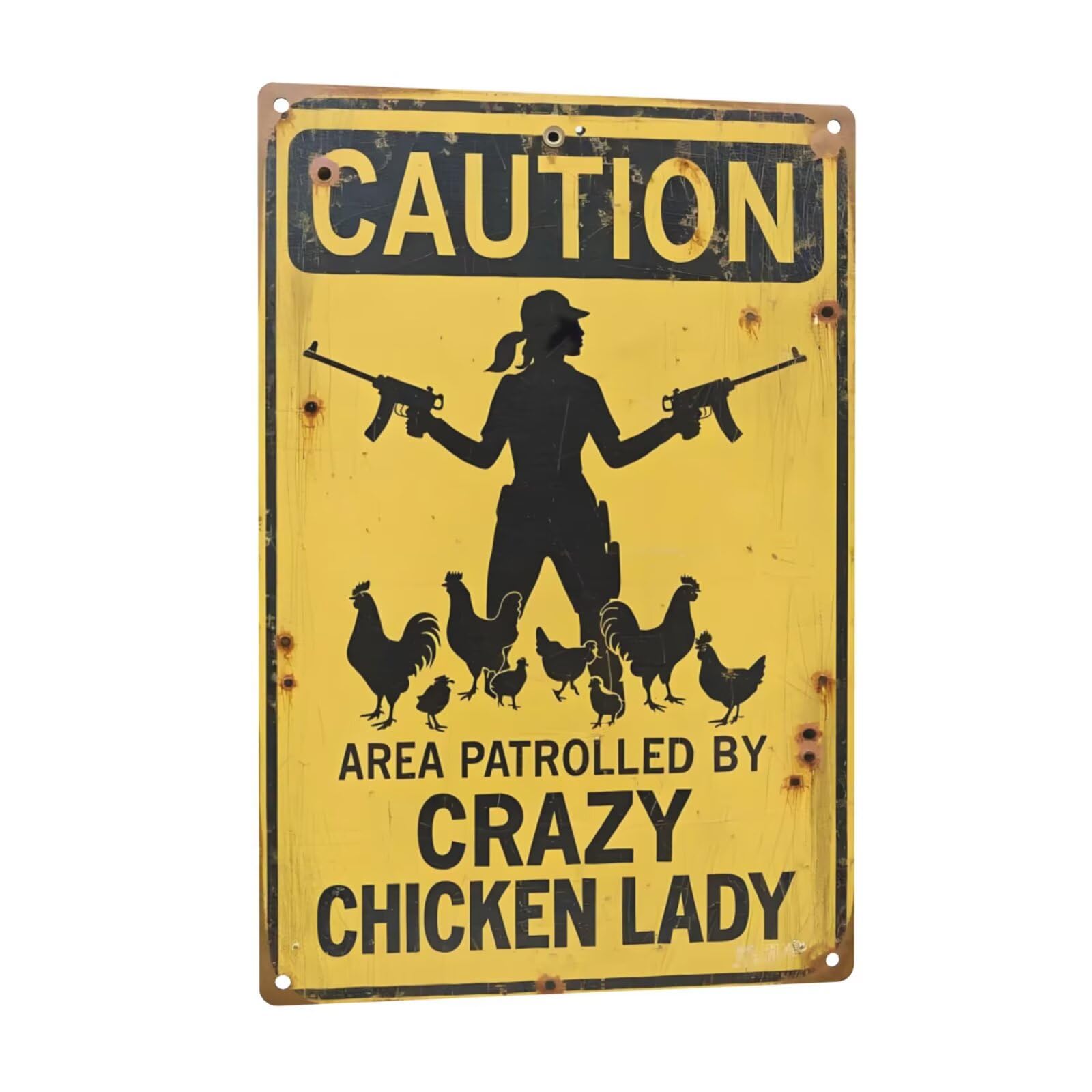 Crazy Chicken Lady Sign – Funny Caution Farm Sign, Vintage Metal Chicken Warning Wall Decor, Rustic Backyard Poultry Humor 8x12 In