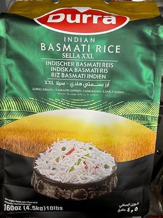 Durra Indian Basmati Rice, Sella XXL, Long Grain, 100% Natural, 10 Pounds