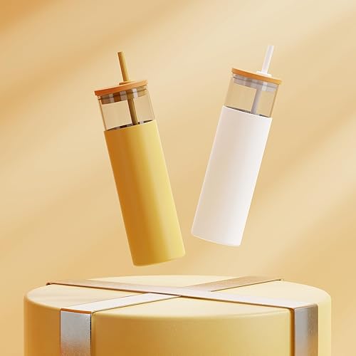 Miniatura 7 de Tronco Vaso de vidrio de 28 onzas con popote y tapa, taza de vidrio con tapa y pajita, taza de batido, taza de café helado, tapa de bambú y funda