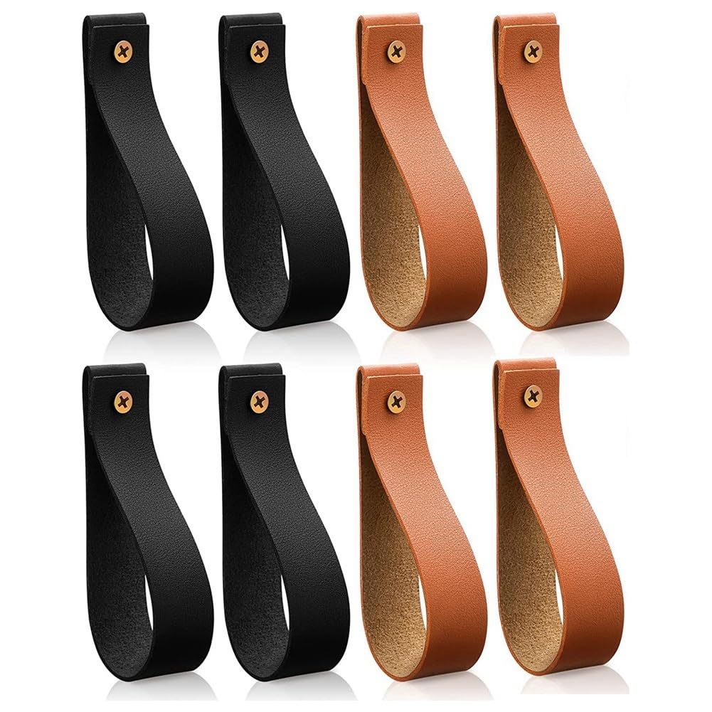 CTRLZS 8 Pcs PU Leather Wall Hooks Pu Leather Curtain Rod Holder for Wall Faux Leather Strap