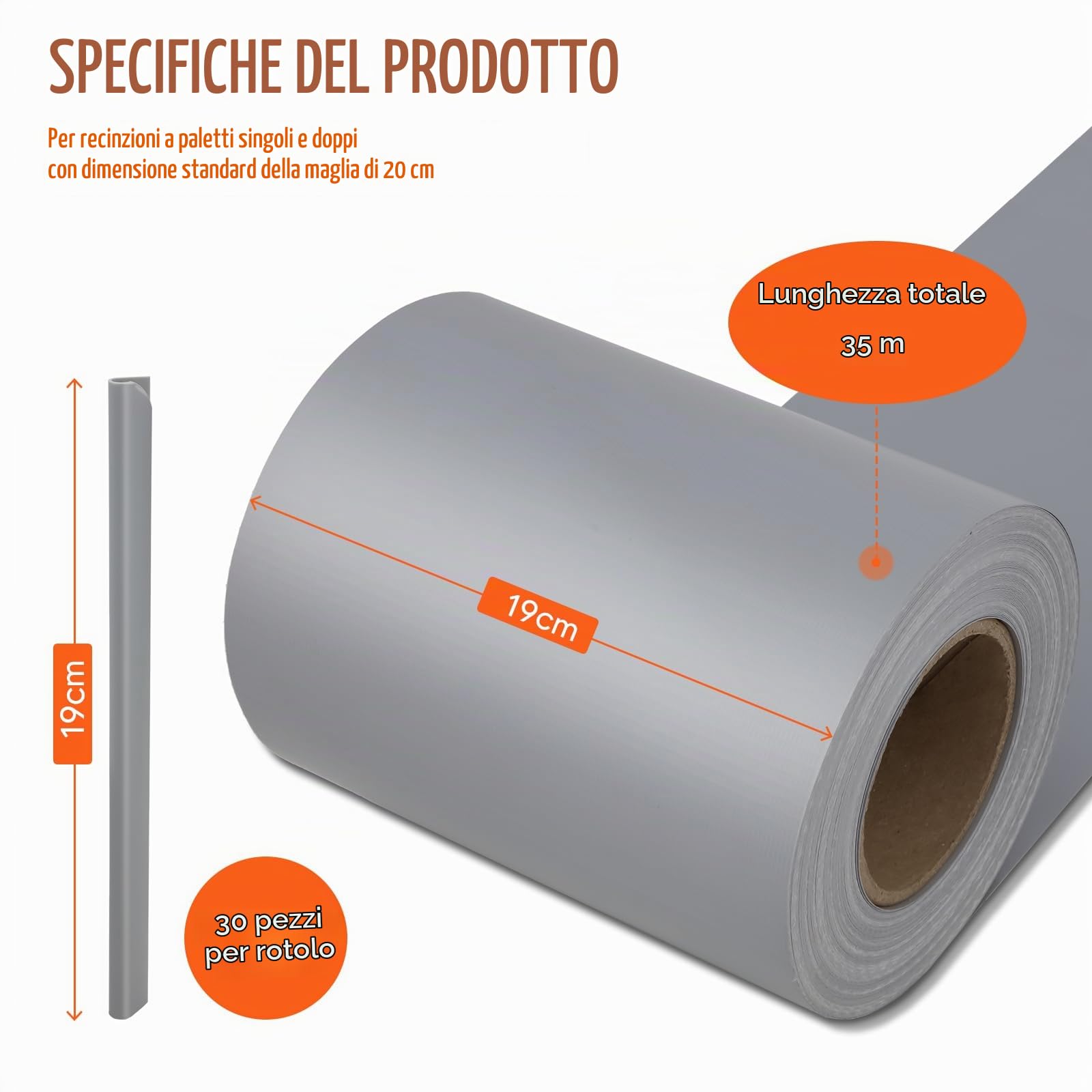 VELPAX 4 x Telo Frangivista Recinzione in PVC,450g/m² 35m x 19cm,Schermo per la Privacy della Recinzione,con Strisce di Fissaggio, Esterno Balcone,Grigio Chiaro