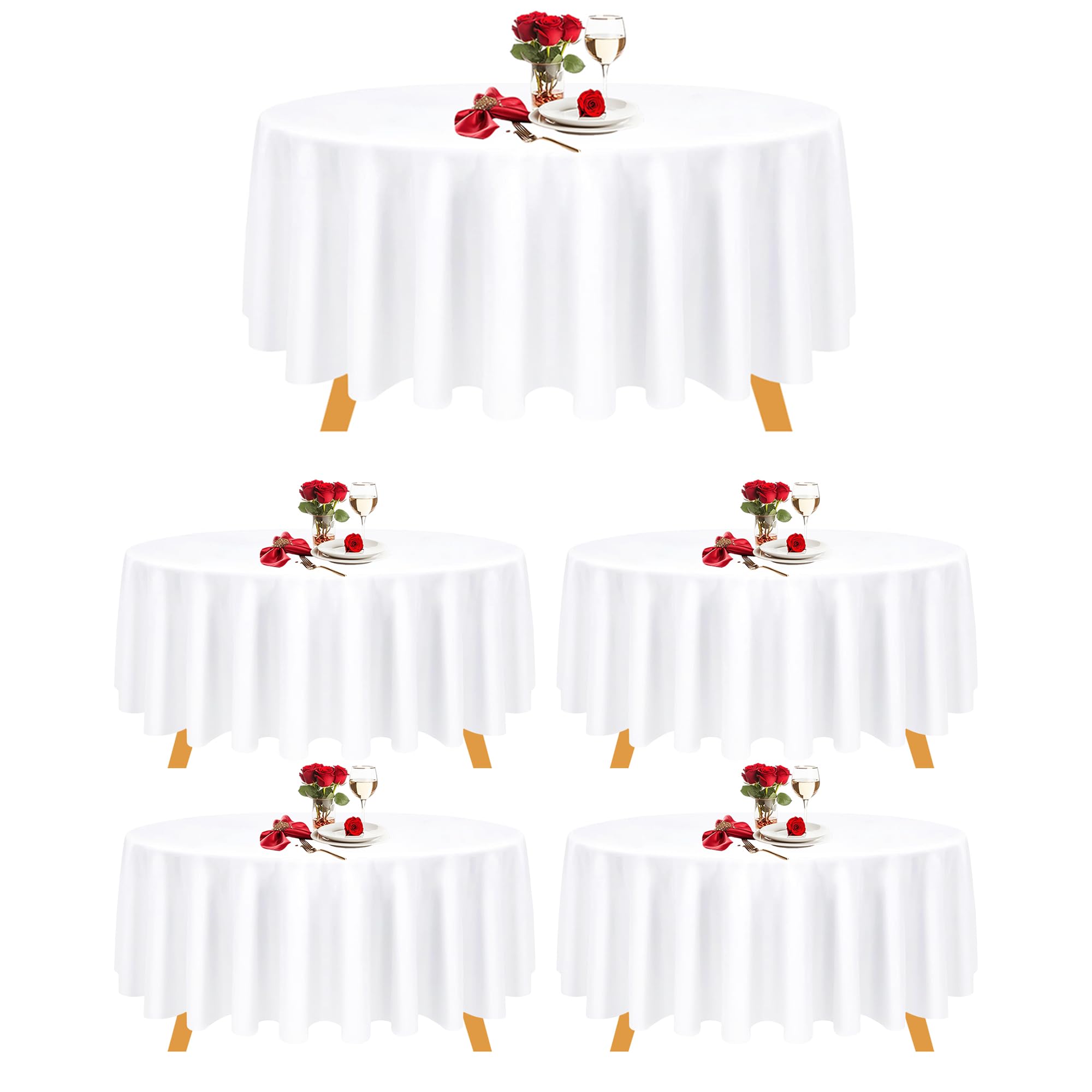 Trimming Shop White Round Table Cloth, 228Cm Diameter, Polyester Tablecloth 90 Inch Stain And Wrinkle Resistant Washable Table Cover For Kitchen Dinning Party, Wedding Banquet Decoration, 5Pcs