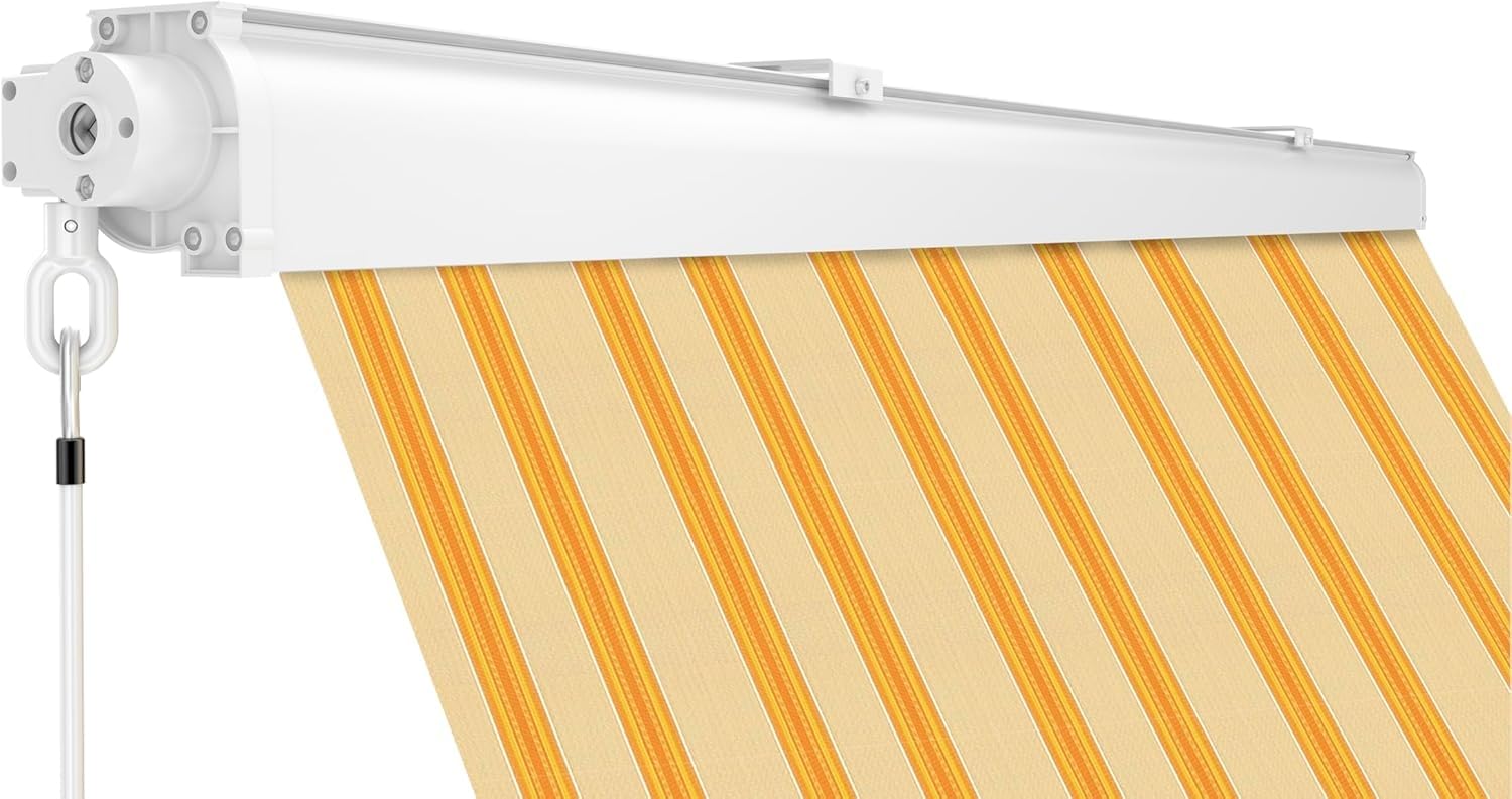 Tenda da sole Cassonata a Caduta in Alluminio Balcone Finestra Soffitto Parete Bracci Telo Poliestere 280gr/MQ Impermeabile GIALLO BEIGE L200xP250CM