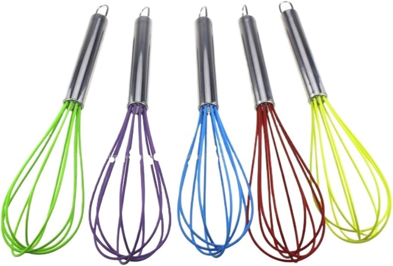 300pcs 10 Inch Silicone Coated Egg Beater Whisk Eggbeater Stainless Steel Handle Kitchen Gadget(Purple)
