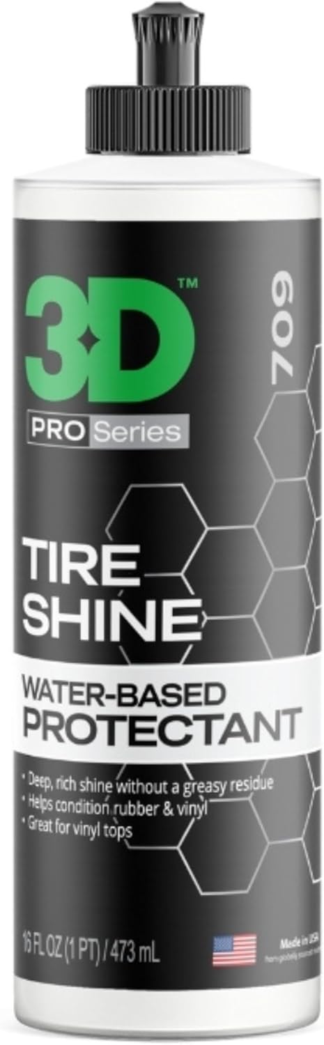 3D Tire Shine Gel – Water-Based, High Gloss Tire Dressing | Non-Greasy, Long Lasting Finish for Rubber, Trim & Vinyl | Easy Gel Application | Car Detailing |16 oz