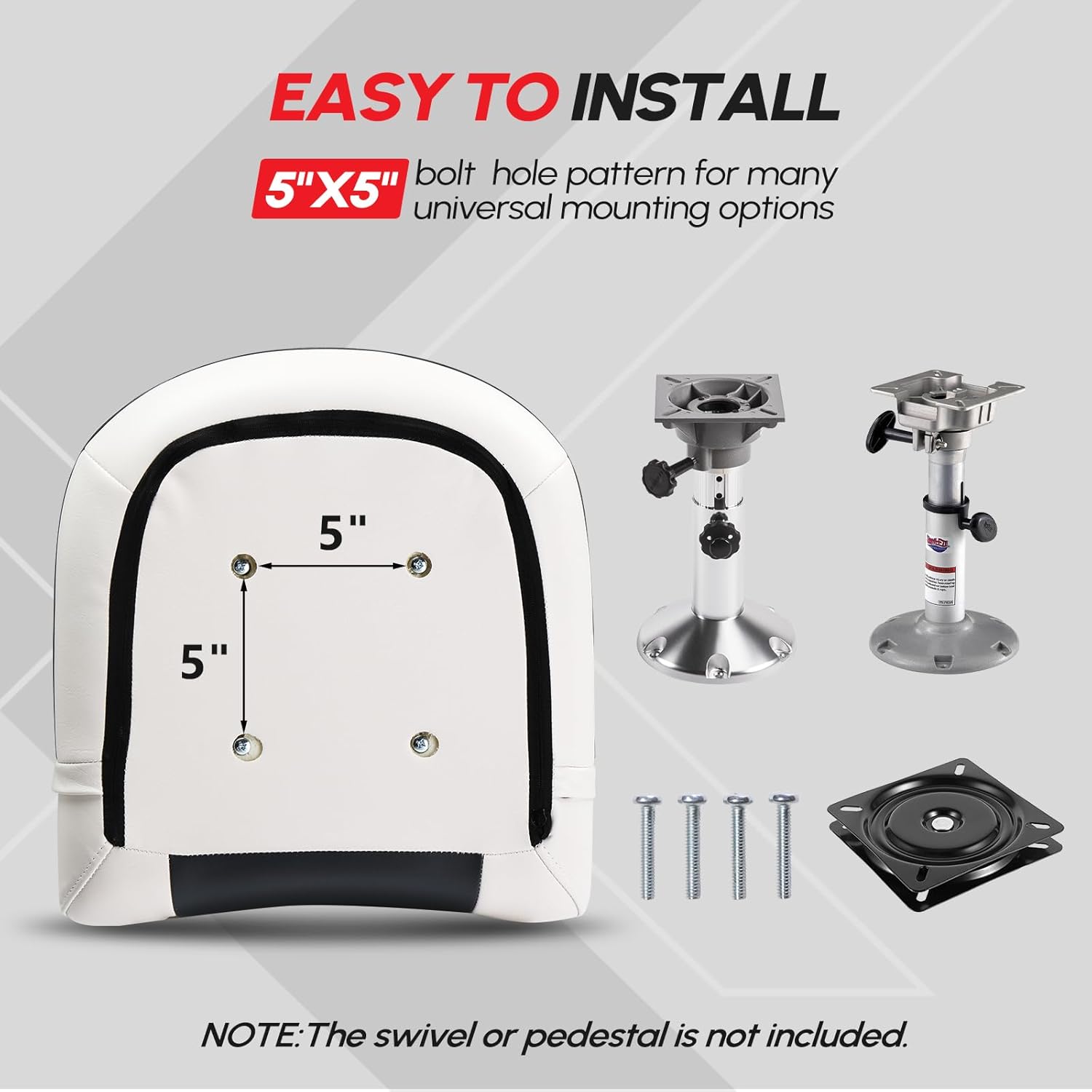 PEXMOR Boat Seats, Fishing Boat Seat, Waterproof Captain Seat Low Back Casting Bass Seats for Boats, Thick Soft Cushion Butt Seat, 2 Packs (Grey&White)