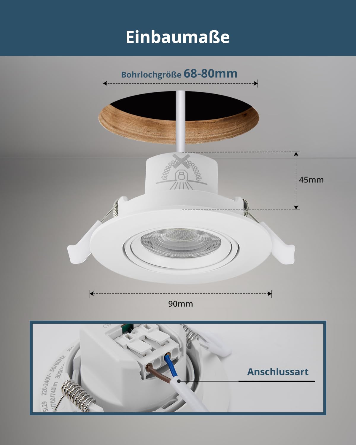 Schiele Reflektor LED do Zabudowy, 230 V, Płaski, IP65, 7 W, Punktowy, 68 mm, Ciepła, Neutralna, Zimna Biel, Wychylne Lampy Sufitowe do Łazienki