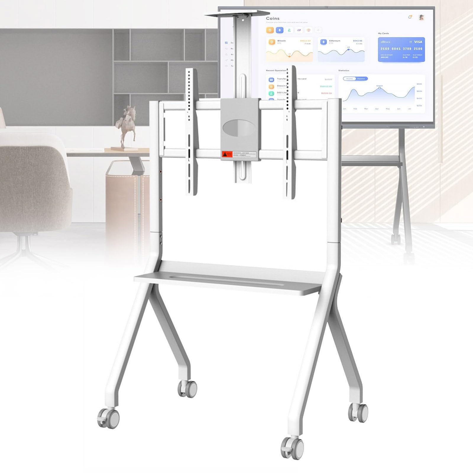 OLSKFUH Portable Foldable Metal Bracket Stand For Interactive Whiteboard And Tv With Lockable Wheels For Office And Classroom,White-FD570