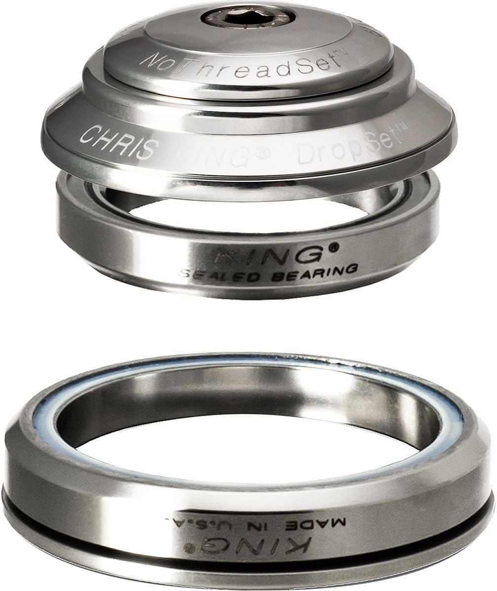 Chris King DropSet 3 Silver Integrated Upper Bearing: IS41/28.6 45°/45°Lower Bearing: IS52/40 36°/45° 1-1/8" > 1.5" Steel Bearing Headset