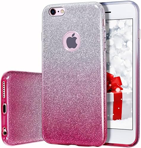 MILPROX Compatible iPhone 6S, iPhone 6, Shiny Glitter CASE [Bling Crystal Clear][Extremely Sparkly], Slim Premium 3 Layer Hybrid, Anti-Slick/Protective/Soft Case- 4.7 Pink+Silver