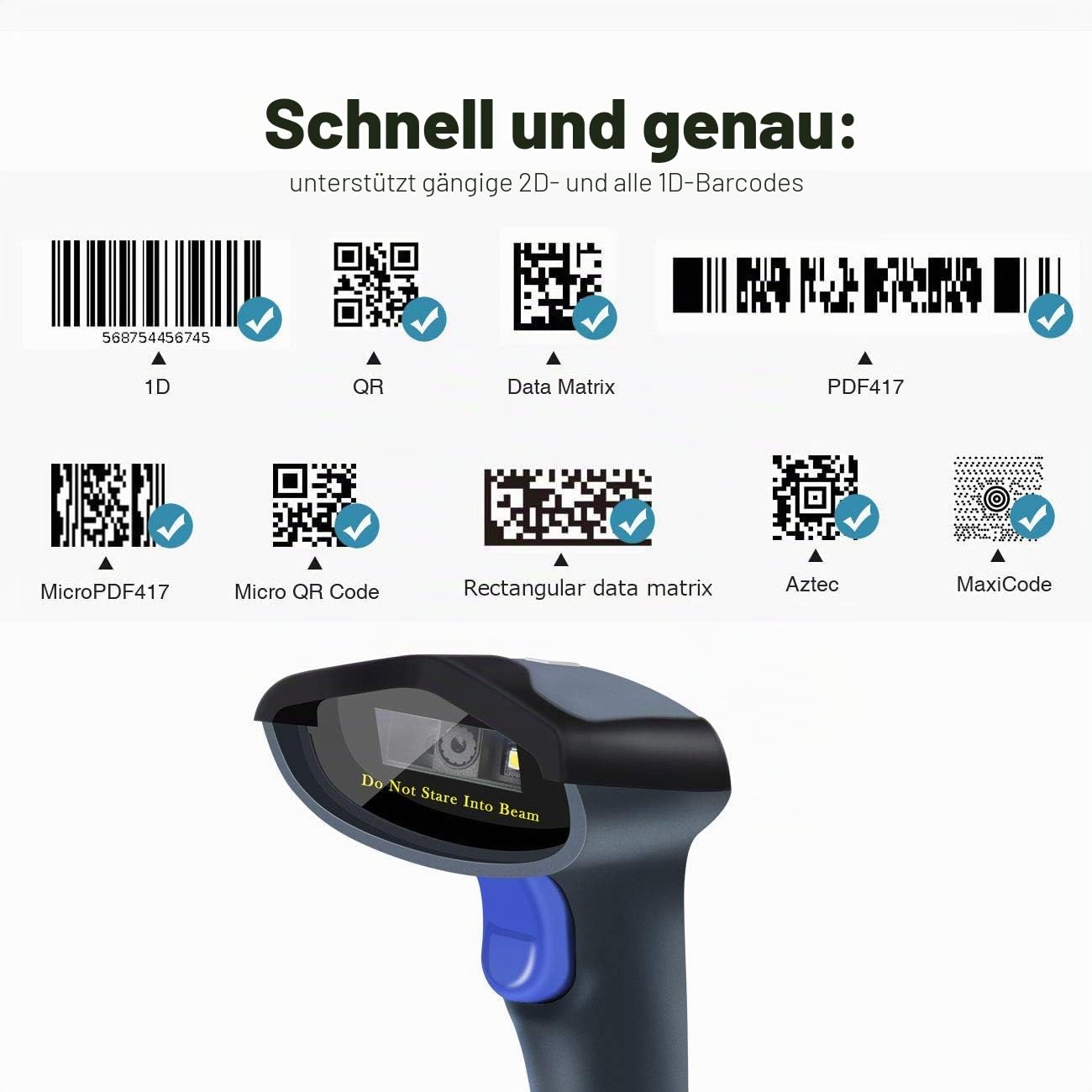 NETUM Kabelgebundener 2D QR Barcode-Scanner mit Halterung - Handheld Automatischer Omnidirektionaler Barcode-Leser/Imager (QR, PDF417, GS1 Data Matrix) mit USB-Kabel NT-W9