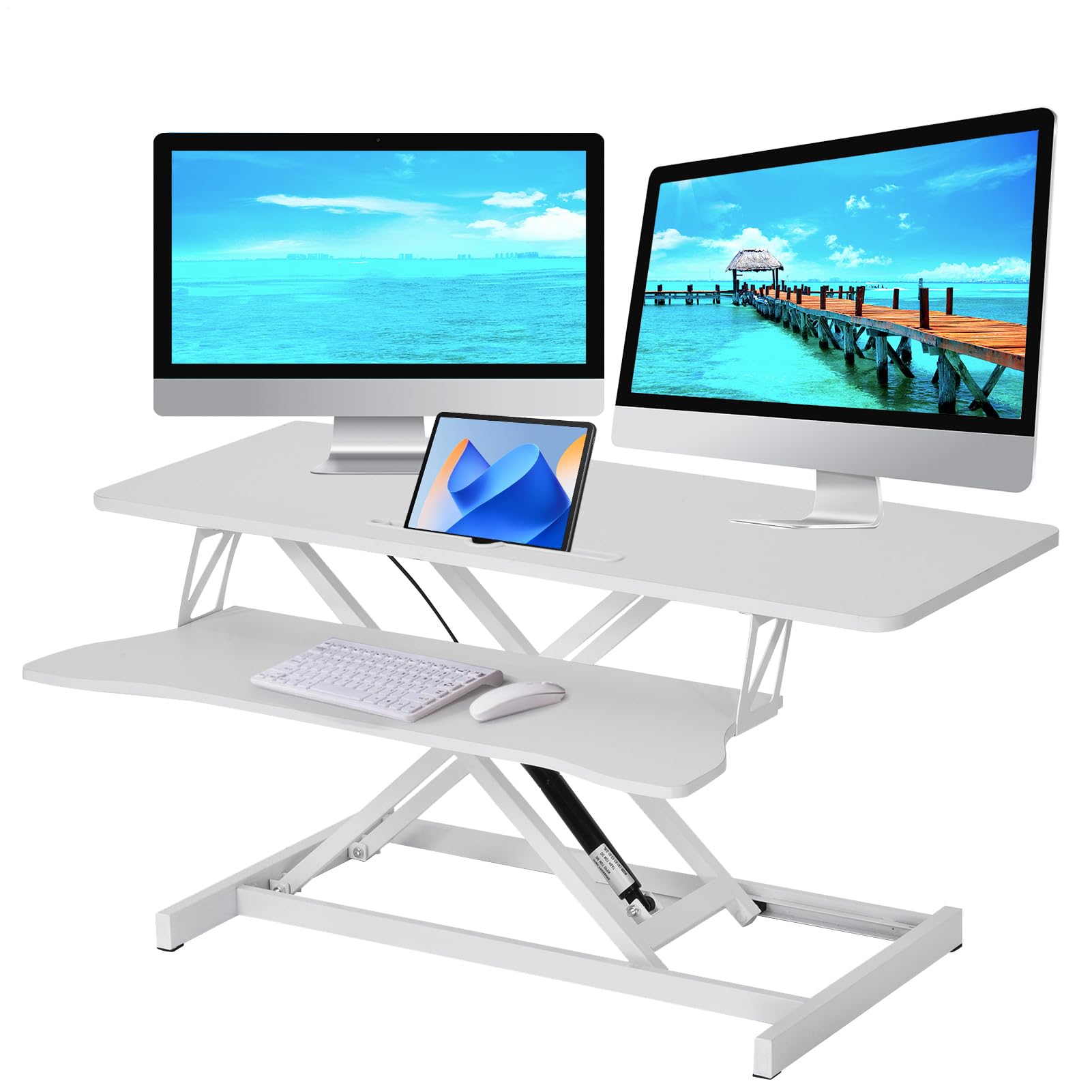37" Desk Converter, Height Adjustable Stand Up Desk Converter, 2 Monitor Standing, Sit to Stand, Quick Sit to Tabletop, Riser Workstation with Wide