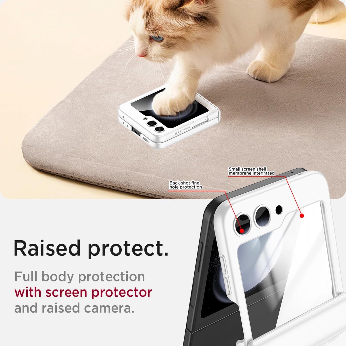 Miimall Galaxy Z Flip 5 Case with Screen Protector and Hinge Protection, Slim Phone Case (Silver)