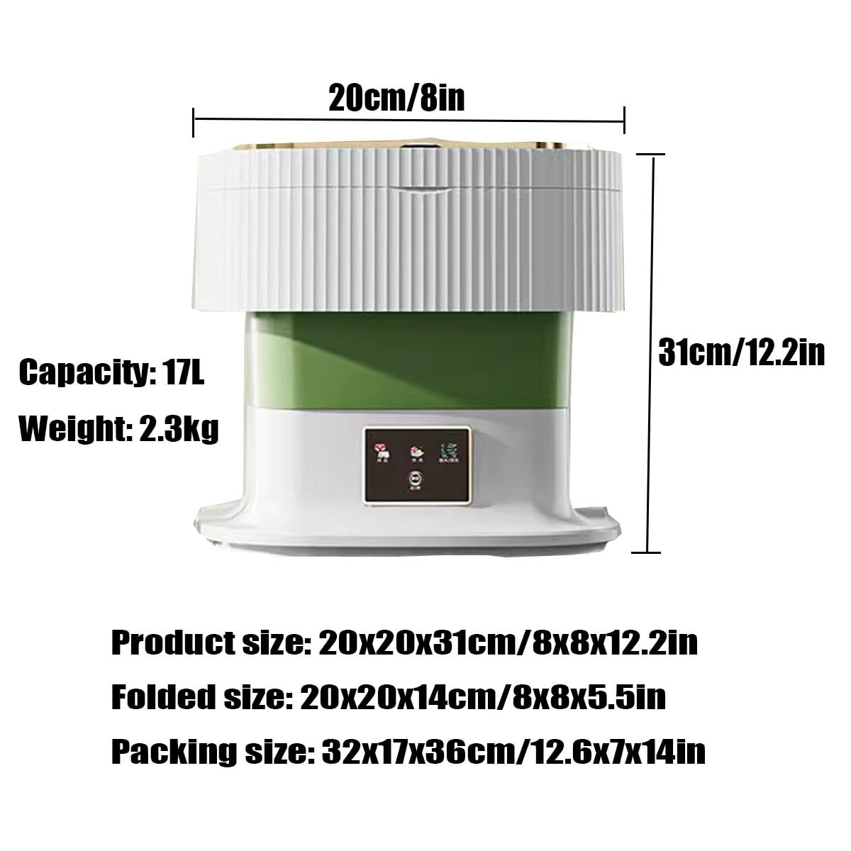 Compact Laundry Apartment Dorm RV Portable Washing Machine 8x8x12.2in Mini Washer With Spin Cycle Basket And Drain Hose Foldable 17L Capacity Camping Travel(Khaki)