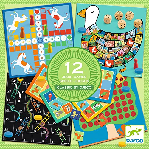 DJECO Coffret de 12 Jeux de Société pour Enfants dès 4 Ans - Jeux Classiques Adaptés et Simplifiés pour Les Enfants - Divertissement Familial Éducatif -...