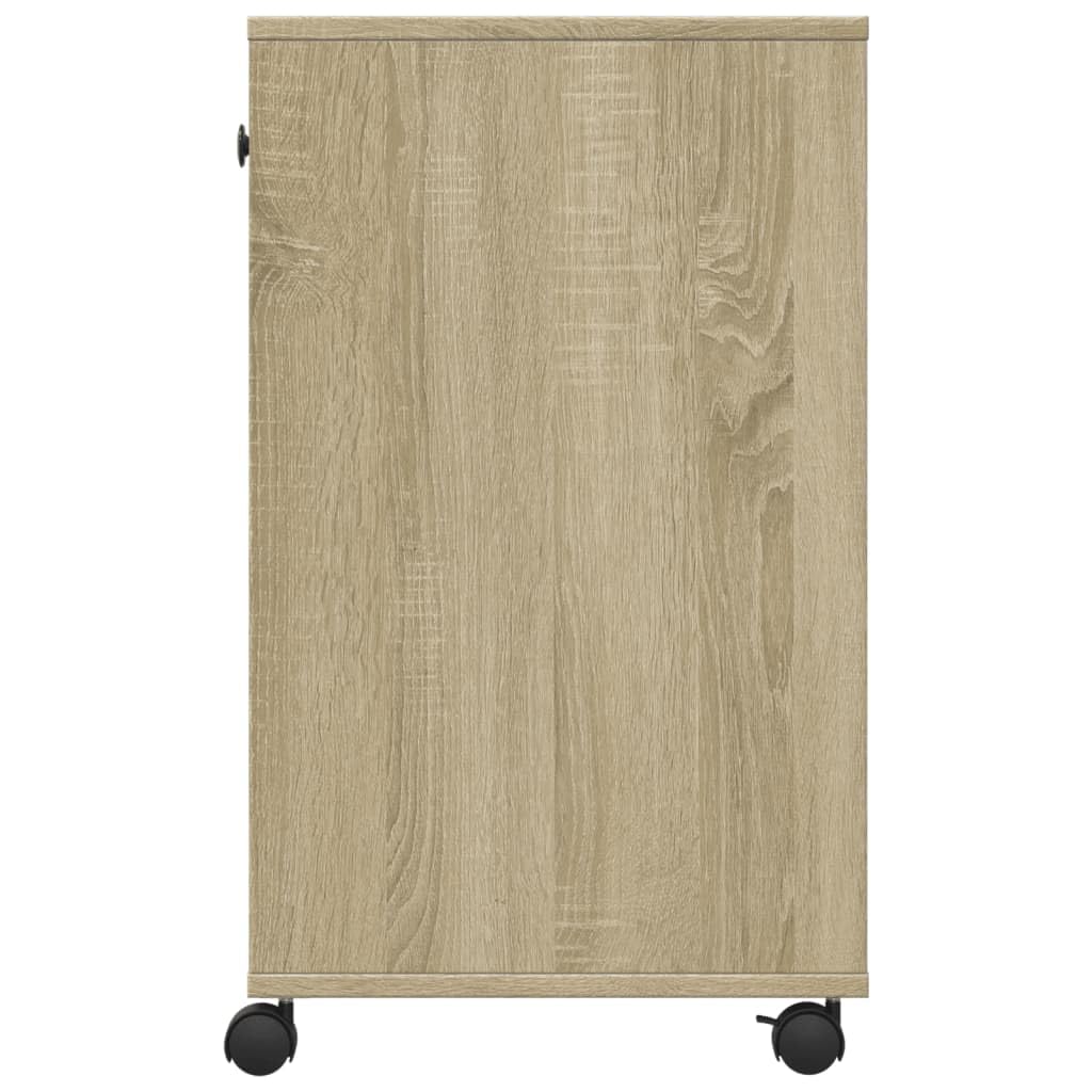 Druckerständer mit Rollen Sonoma-Eiche 60x40x68,5 cm, Druckerregal aus Holzwerkstoff mit viel Stauraum für Akten und Bürobedarf, 4 Rollen mit 2 Bremsen, multifunktional